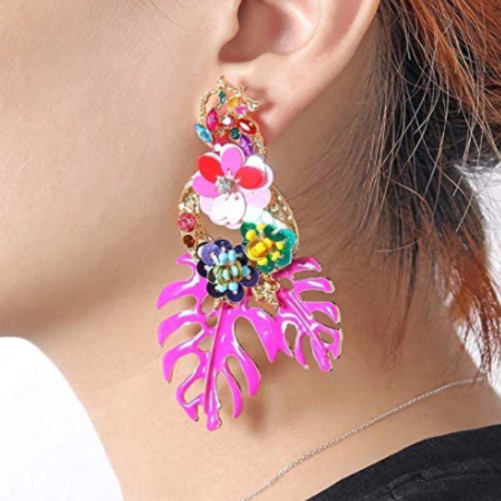 Leaf Beaded Statement Earrings